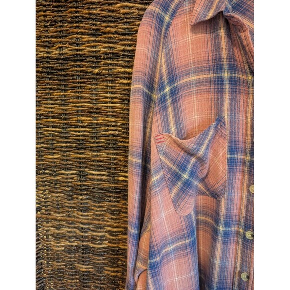 BDG Plaid Keanu Button Up Flannel Shirt Women's Medium Pink Blue Oversized Boho - Picture 3 of 7